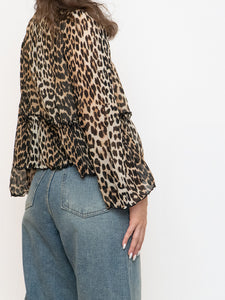GANNI x Leopard Print Pleated Blouse (XS, S)