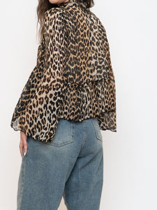 GANNI x Leopard Print Pleated Blouse (XS, S)