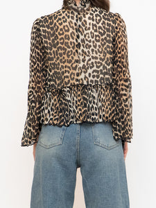 GANNI x Leopard Print Pleated Blouse (XS, S)