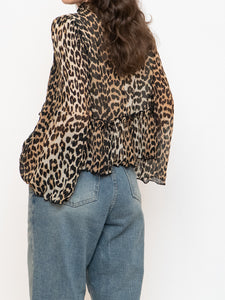GANNI x Leopard Print Pleated Blouse (XS, S)