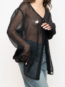 Vintage x Black Sheer Crinkle Blouse (XS-XL)
