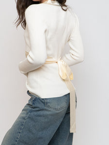 Vintage x Made in Hong Kong x Cream Silk Knit Wrap Sweater (M)