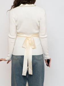 Vintage x Made in Hong Kong x Cream Silk Knit Wrap Sweater (M)