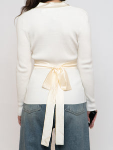 Vintage x Made in Hong Kong x Cream Silk Knit Wrap Sweater (M)