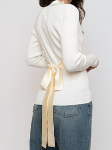 Vintage x Made in Hong Kong x Cream Silk Knit Wrap Sweater (M)