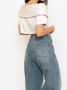 Vintage x Cream Satin Cropped Bow Top (XS-M)