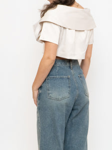 Vintage x Cream Satin Cropped Bow Top (XS-M)