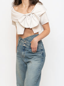 Vintage x Cream Satin Cropped Bow Top (XS-M)