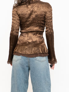 Vintage x Brown Satin Crinkle Blouse (S-L)