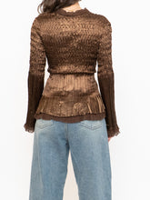 Load image into Gallery viewer, Vintage x Brown Satin Crinkle Blouse (S-L)