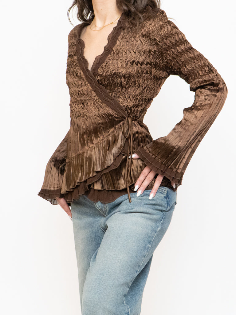 Vintage x Brown Satin Crinkle Blouse (S-L)