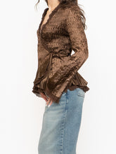Load image into Gallery viewer, Vintage x Brown Satin Crinkle Blouse (S-L)