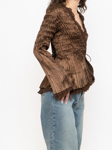 Vintage x Brown Satin Crinkle Blouse (S-L)