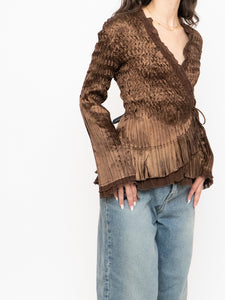 Vintage x Brown Satin Crinkle Blouse (S-L)