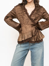 Load image into Gallery viewer, Vintage x Brown Satin Crinkle Blouse (S-L)