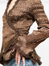 Load image into Gallery viewer, Vintage x Brown Satin Crinkle Blouse (S-L)