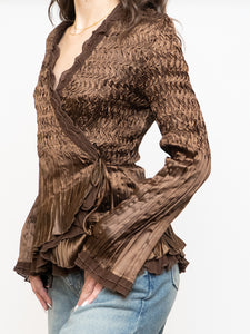 Vintage x Brown Satin Crinkle Blouse (S-L)