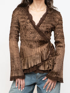 Vintage x Brown Satin Crinkle Blouse (S-L)