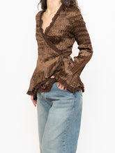 Load image into Gallery viewer, Vintage x Brown Satin Crinkle Blouse (S-L)