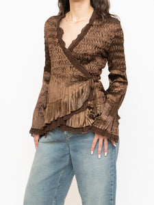 Vintage x Brown Satin Crinkle Blouse (S-L)