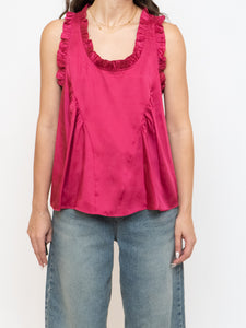 REBECCA MINKOFF x Magenta Frilly Satin Tank (S)
