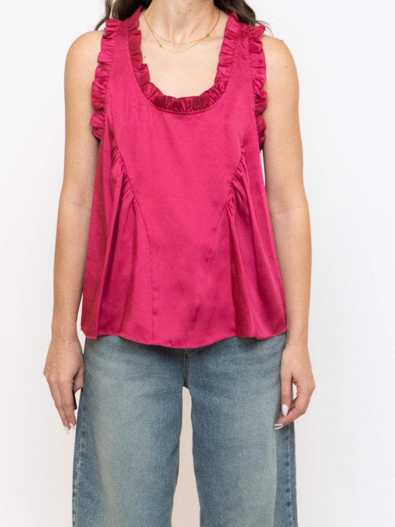 REBECCA MINKOFF x Magenta Frilly Satin Tank (S)