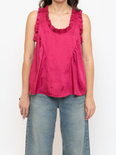 Load image into Gallery viewer, REBECCA MINKOFF x Magenta Frilly Satin Tank (S)