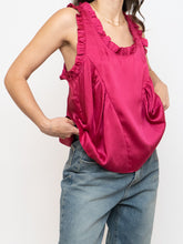Load image into Gallery viewer, REBECCA MINKOFF x Magenta Frilly Satin Tank (S)