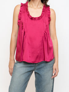 REBECCA MINKOFF x Magenta Frilly Satin Tank (S)