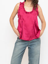 Load image into Gallery viewer, REBECCA MINKOFF x Magenta Frilly Satin Tank (S)