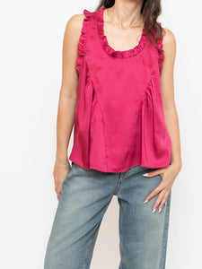REBECCA MINKOFF x Magenta Frilly Satin Tank (S)