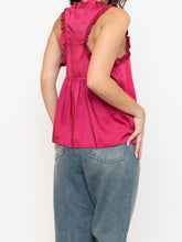 Load image into Gallery viewer, REBECCA MINKOFF x Magenta Frilly Satin Tank (S)
