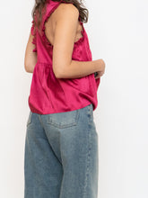 Load image into Gallery viewer, REBECCA MINKOFF x Magenta Frilly Satin Tank (S)