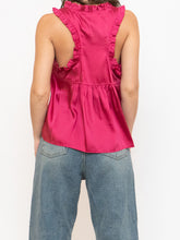 Load image into Gallery viewer, REBECCA MINKOFF x Magenta Frilly Satin Tank (S)