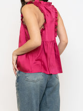 Load image into Gallery viewer, REBECCA MINKOFF x Magenta Frilly Satin Tank (S)