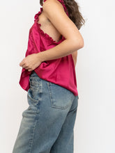Load image into Gallery viewer, REBECCA MINKOFF x Magenta Frilly Satin Tank (S)