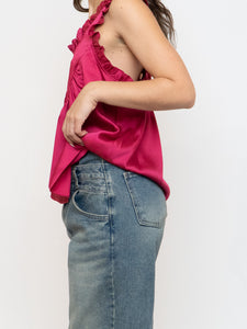 REBECCA MINKOFF x Magenta Frilly Satin Tank (S)