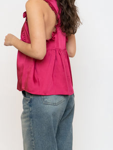 REBECCA MINKOFF x Magenta Frilly Satin Tank (S)