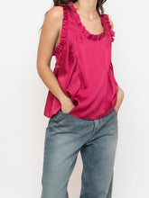 Load image into Gallery viewer, REBECCA MINKOFF x Magenta Frilly Satin Tank (S)