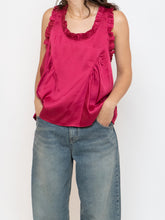 Load image into Gallery viewer, REBECCA MINKOFF x Magenta Frilly Satin Tank (S)