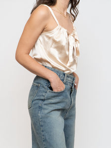 Vintage x Made in USA x Nude Silk Halter Front-tie Blouse (S)