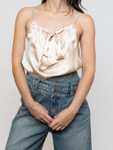 Load image into Gallery viewer, Vintage x Made in USA x Nude Silk Halter Front-tie Blouse (S)