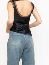 Load image into Gallery viewer, Vintage x Made in Canada x Silk-feel Black Rose Tank (S, M)