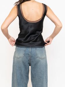 Vintage x Made in Canada x Silk-feel Black Rose Tank (S, M)