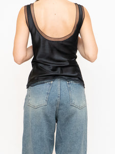 Vintage x Made in Canada x Silk-feel Black Rose Tank (S, M)