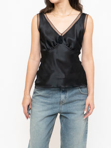 Vintage x Made in Canada x Silk-feel Black Rose Tank (S, M)