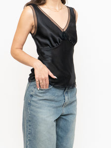 Vintage x Made in Canada x Silk-feel Black Rose Tank (S, M)