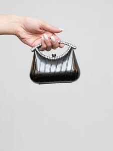 Vintage x Mini Grey Metal Rhinestone Clutch