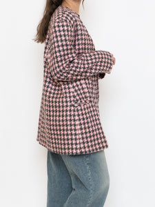 Vintage x Made in Canada x Soft Wool-Blend Pink Houndstooth Blazer (XS-L)
