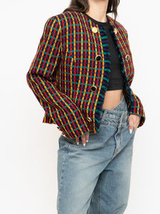 Vintage x Made in Vancouver x Black Colourful Tweed Blazer (S, M)